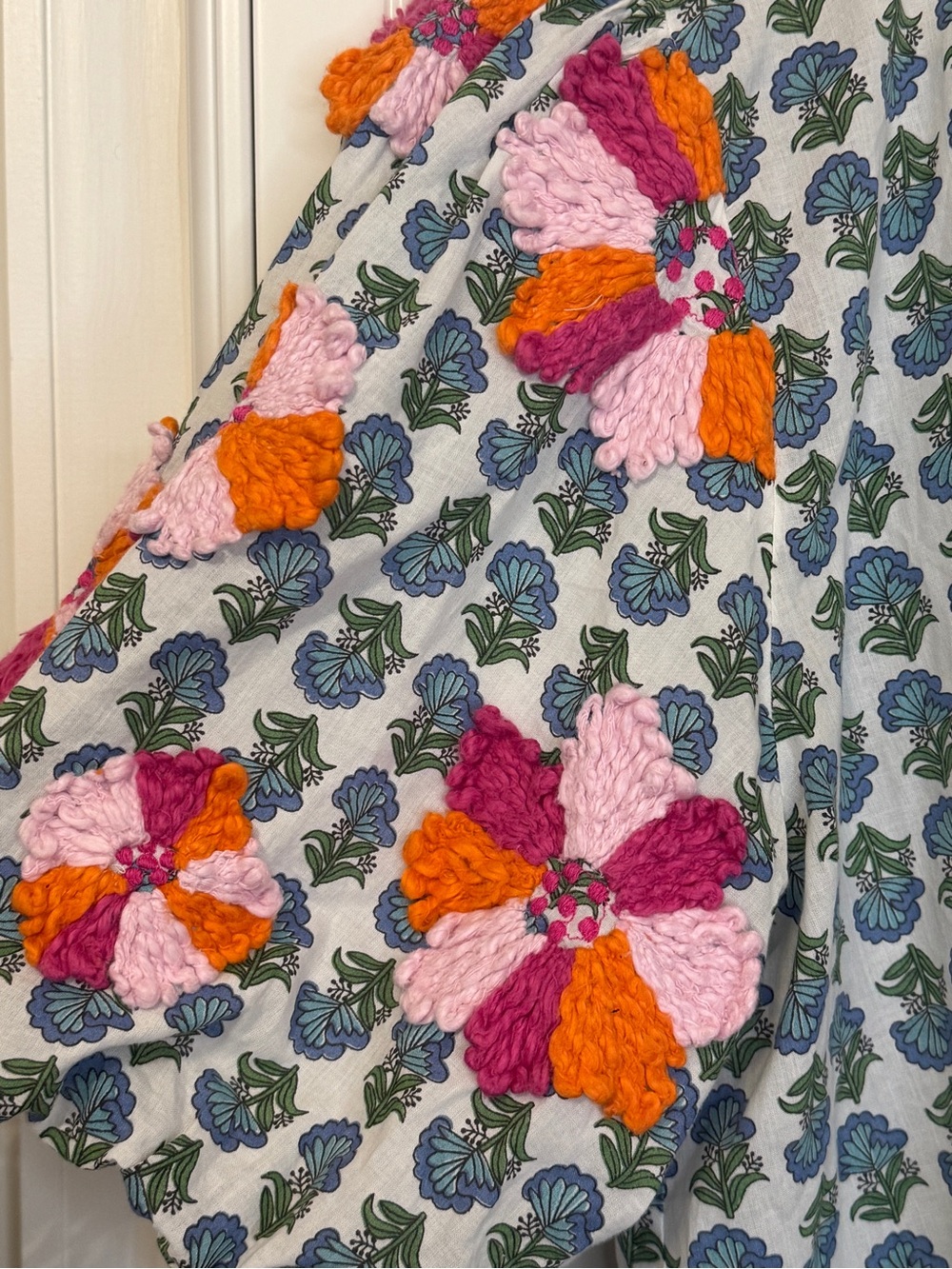 THML floral block print top with textured embroidered puff sleeves - Picture 2 of 9